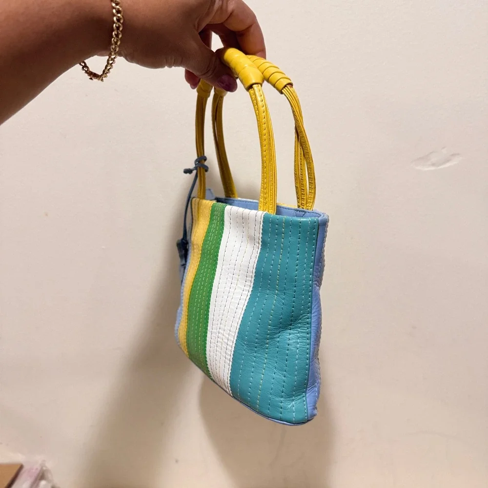 Vintage Y2K Radley Women's Multicolor Striped Leather Mini Tote Handbag
